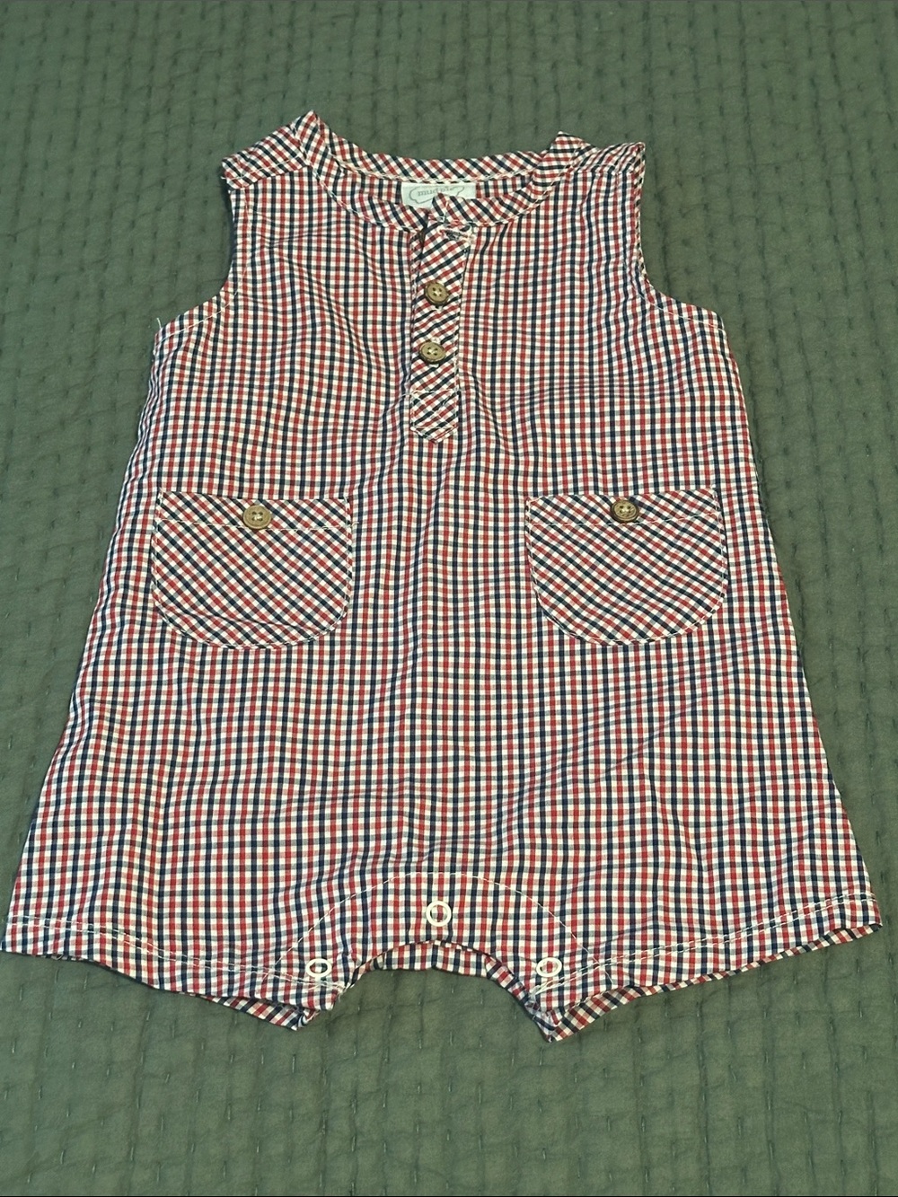 Mud Pie Red, White & Blue Gingham Baby One-Piece
